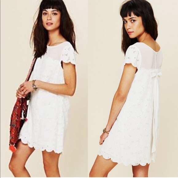 Free People | Lace Eyelet Bow Mini Dress - Picture 1 of 7